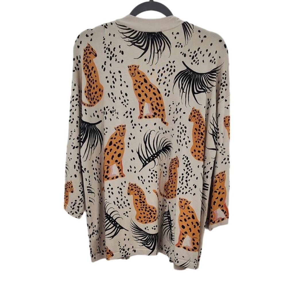 Anthropologie Beige Cardigan with Orange Leopard Print - Picture 2 of 7
